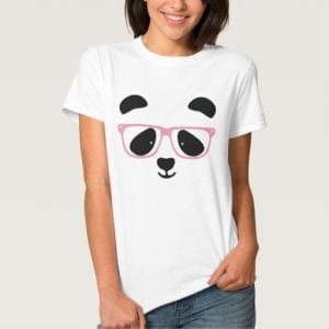 Pink Glasses Panda Face Ladies T Shirt