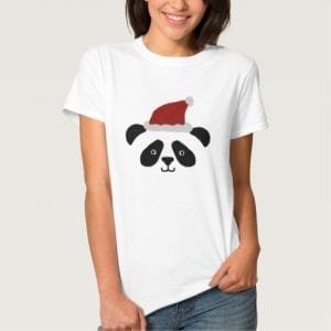 panda wearing a christmas hat tshirt