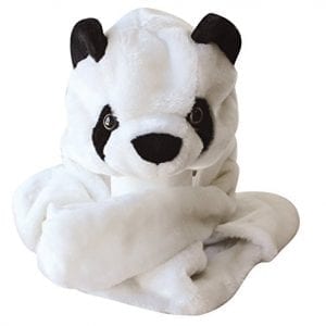 Plush-Faux-Fur-Animal-Critter-Hat-Cap-Soft-Warm-Winter-Headwear-Short-with-Ear-Poms-and-Flaps-Long-with-Scarf-and-Mittens-available-Panda-3pc-Scarf-Mittens-0