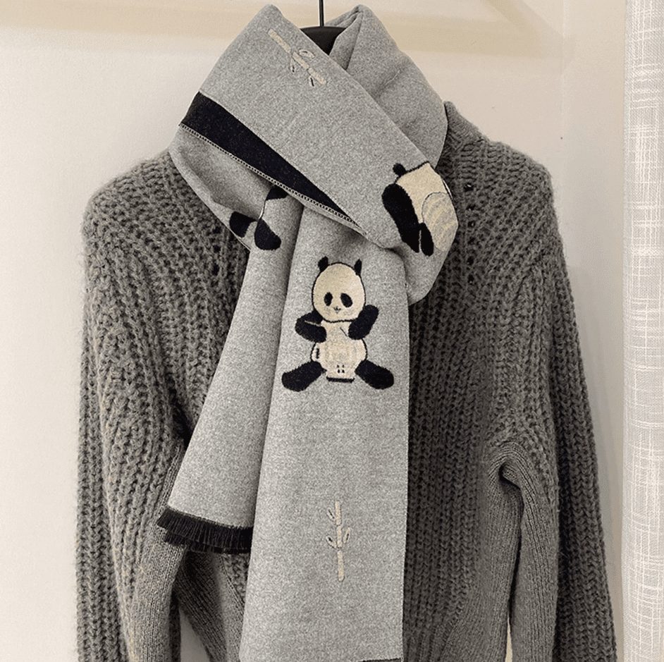 Warm Winter Panda Scarf in Grey